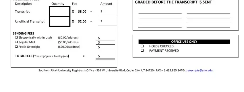 stage 2 to entering details in Suu Transcript Request Form