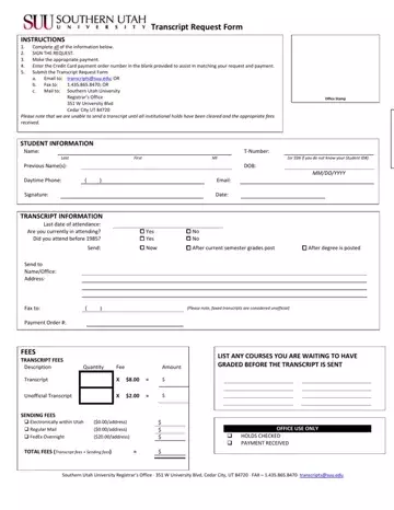 Suu Transcript Request Form Preview
