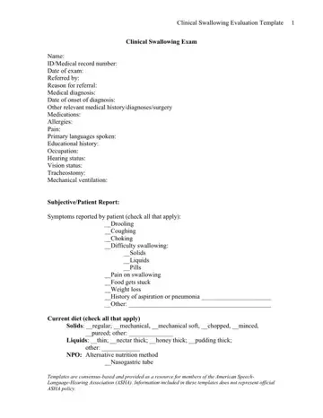 Swallowing Assessment Form Preview