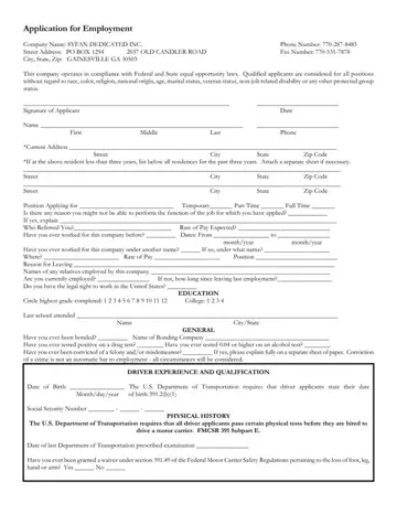 Syfan Dedicated Employment Application Form Preview