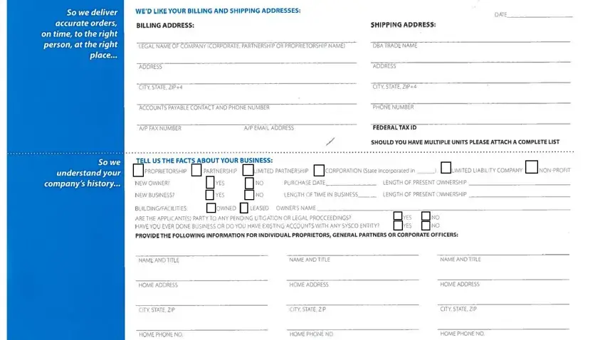 step 1 to filling in sysco credit application