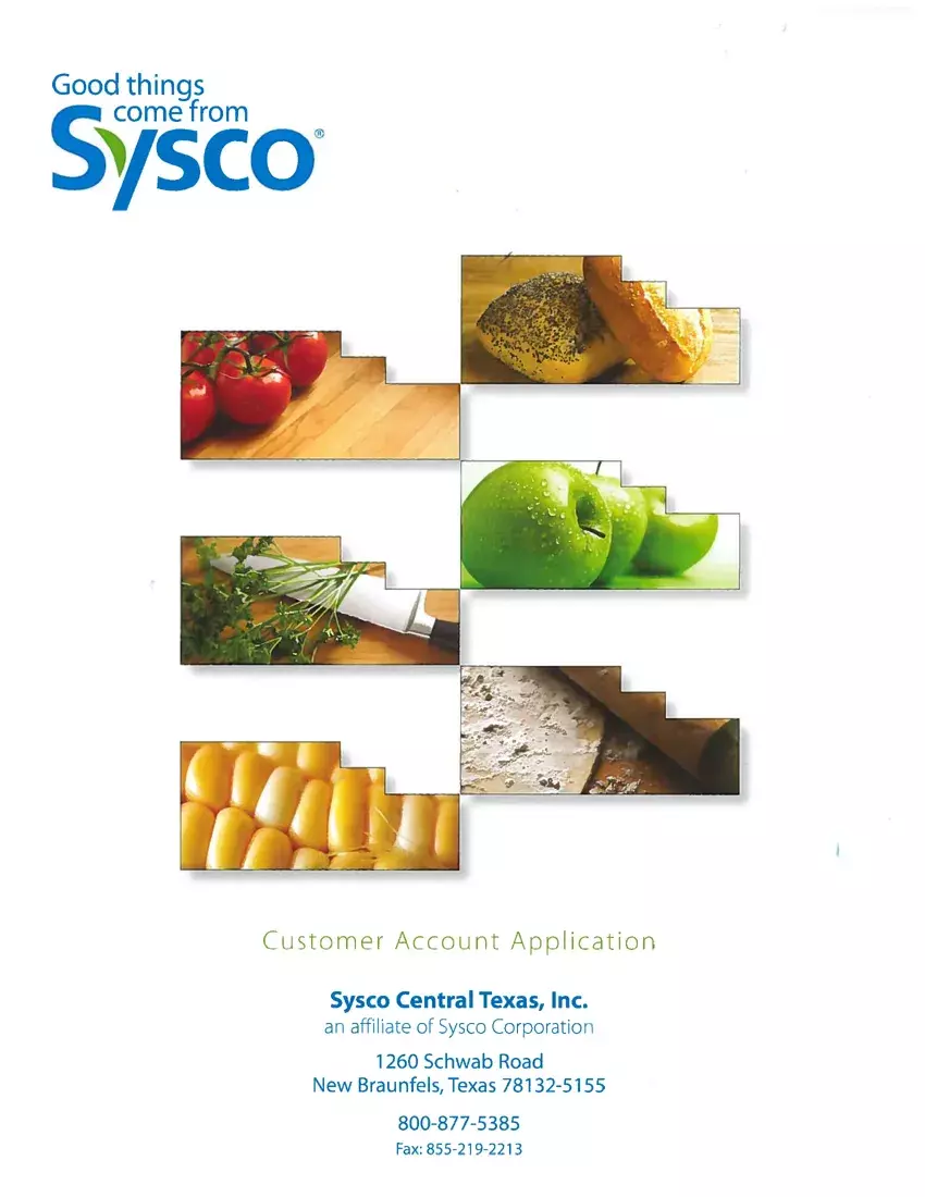 Sysco Customer Account Application first page preview