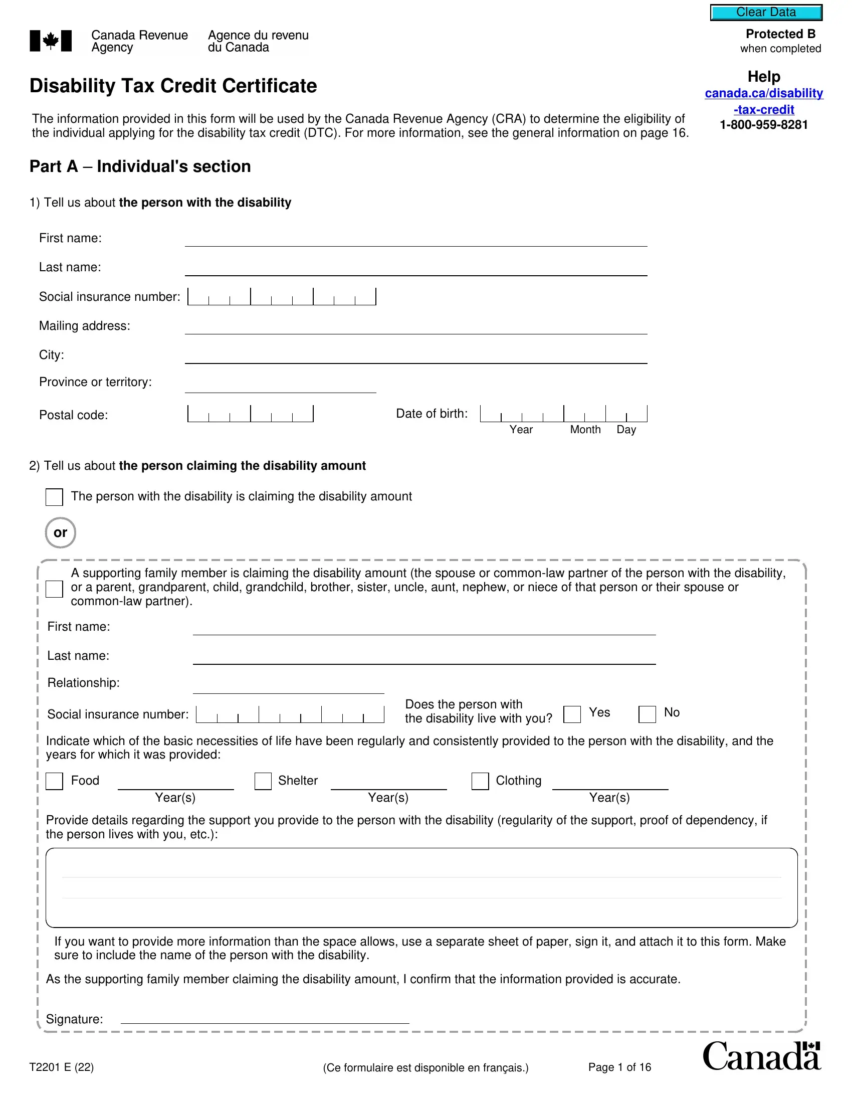 T2201 Tax Credit Form Fill Out Printable PDF Forms Online