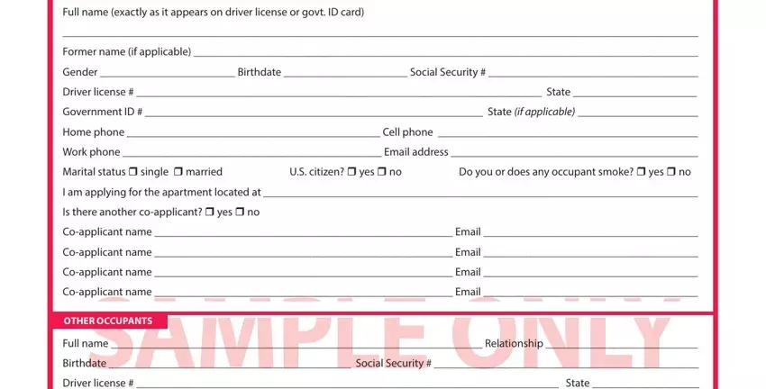 example of empty fields in tar rental application 2019