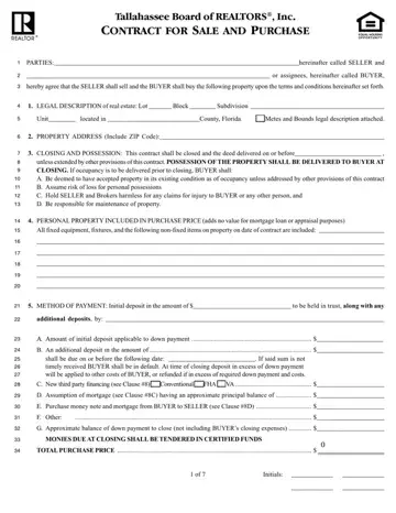Tallahassee Board Of Realtors Contract Form Preview