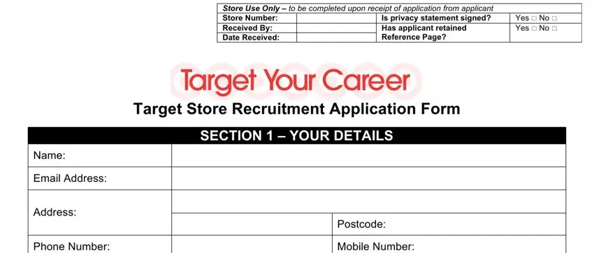 writing target recruitment application form stage 1