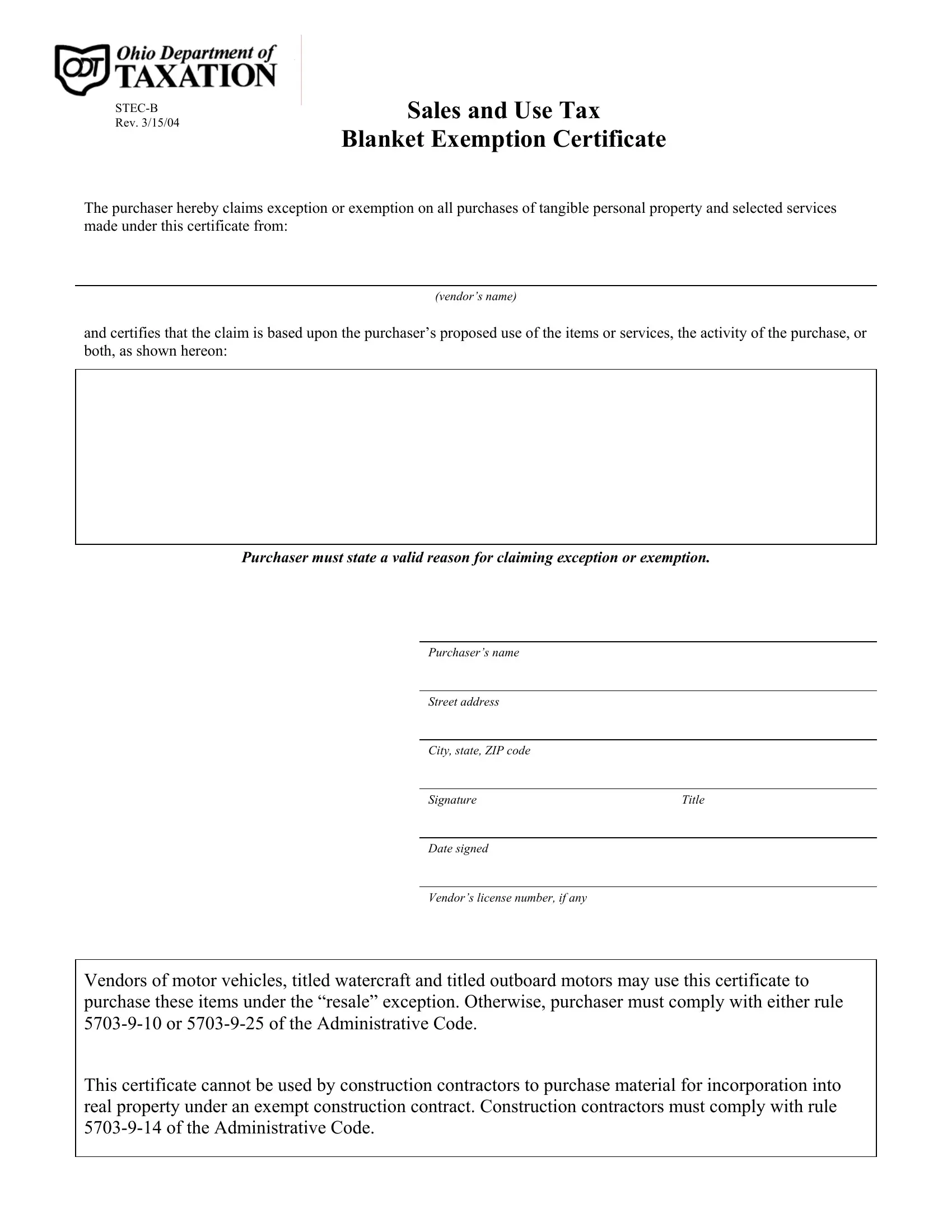 Tax Exempt Form Ohio ≡ Fill Out Printable Pdf Forms Online 2537