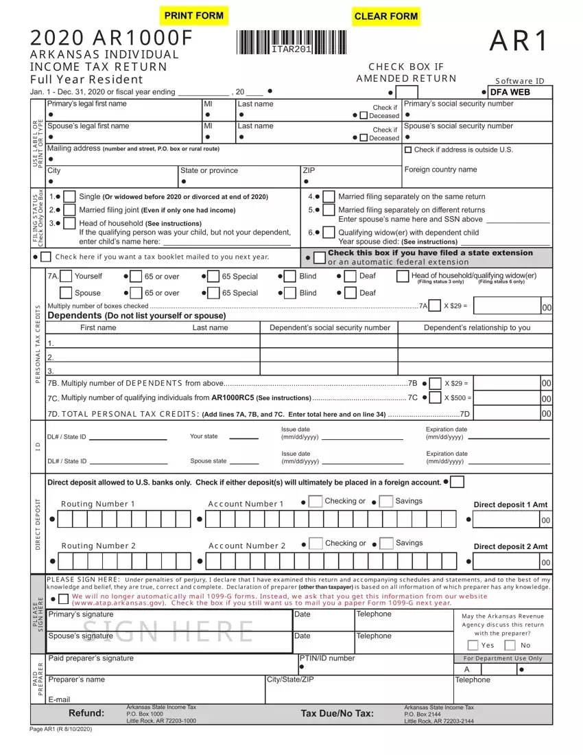 Tax Form Ar1000F first page preview