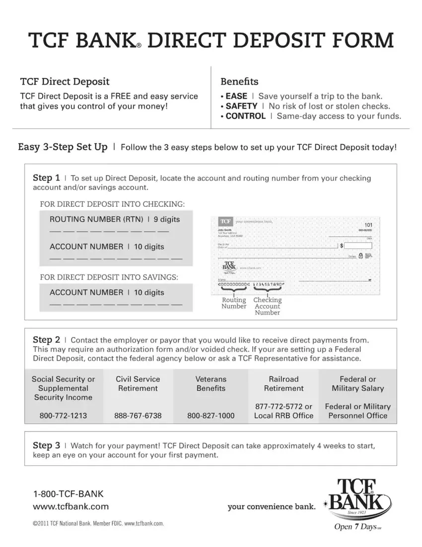 Tcf Bank Direct Deposit Form first page preview