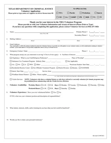 Tdcj Volunteer Application Form Preview
