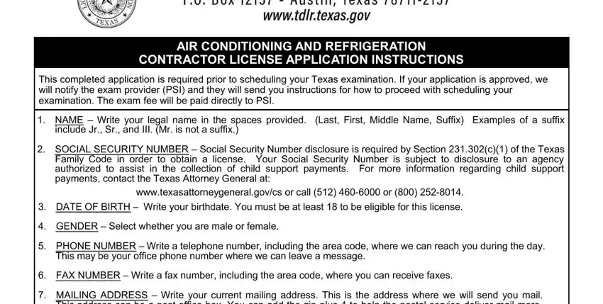 portion of blanks in tdlr contractor license application