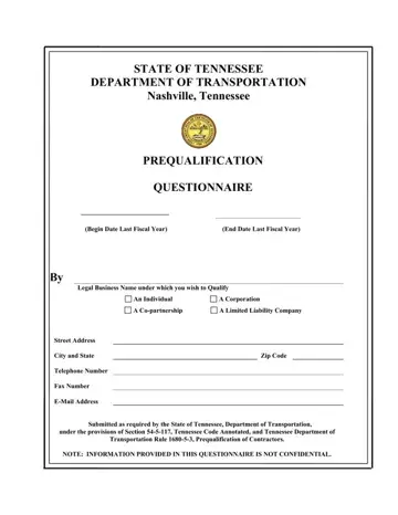 Tdot Prequalification Questionnaire Form Preview
