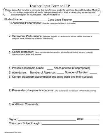 Teacher Input Form Preview