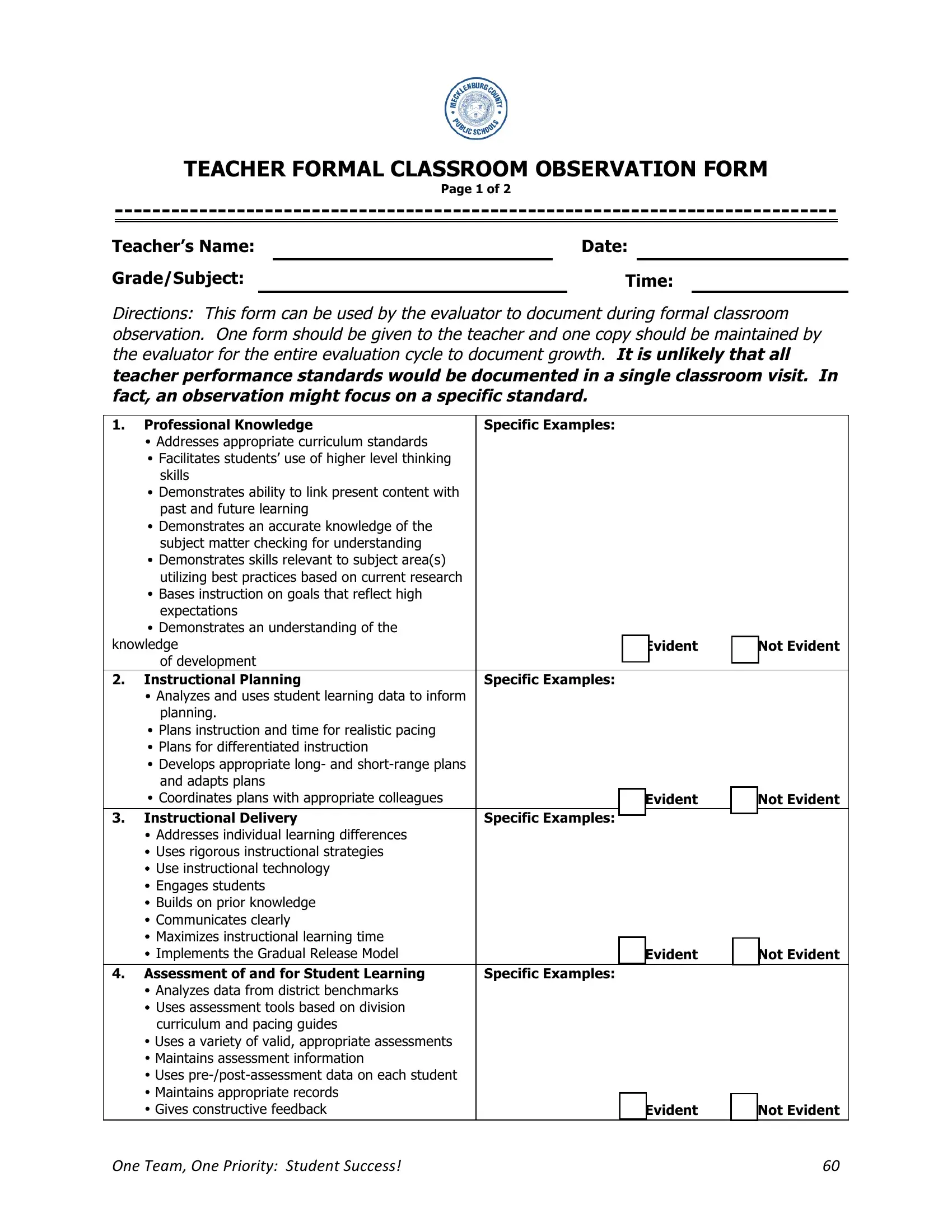 Teacher Observation Form Fill Out Printable PDF Forms Online