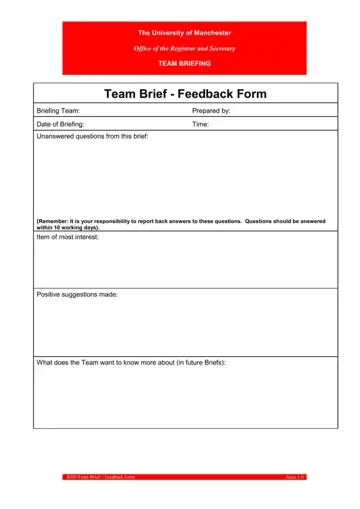 Team Briefing Template Form Preview