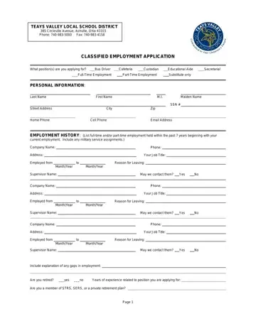 Teays Valley Local Schools Employment Form Preview