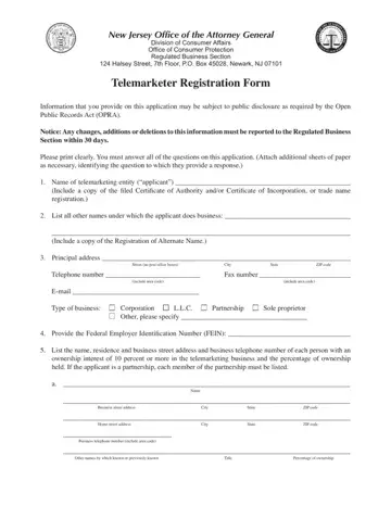 Telemarketer Registration Form Preview