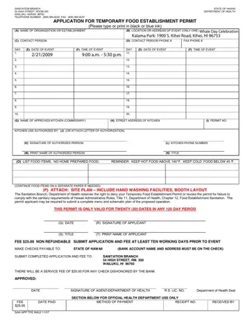Temporary Food Permit Hawaii Form Preview