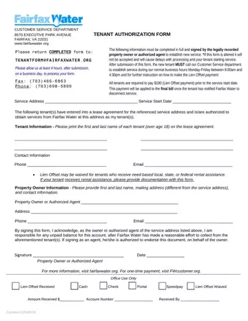 Tenant Authorization Form Fairfax Preview
