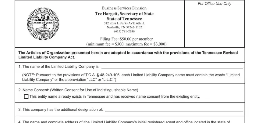 Tennessee Articles Organization spaces to fill out