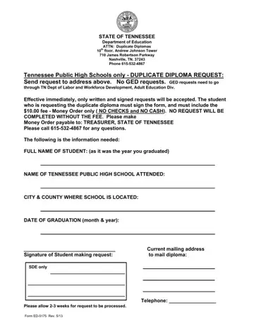 Tennessee Diploma Form Preview