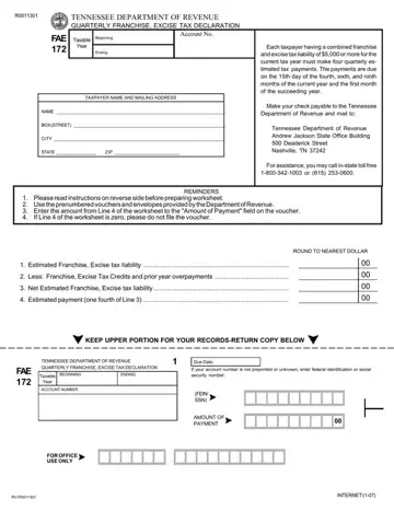 Tennessee FAE 172 Form Preview