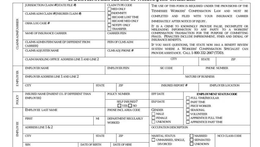 filling out tennessee first report of injury form step 1