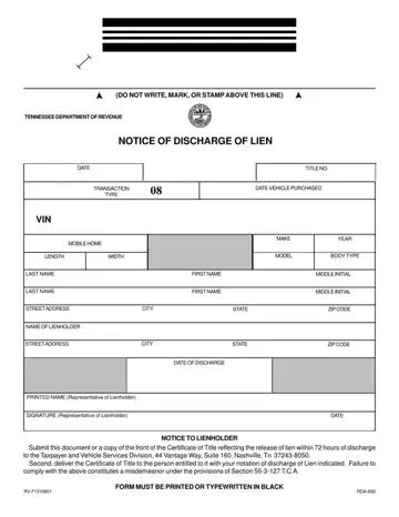 Tennessee Lien Discharge Form Preview