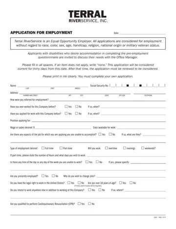 Terral Application For Employment Form Preview