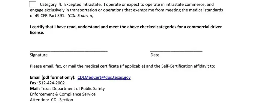 Category  Excepted Intrastate I, I certify that I have read, Signature, Date, Please email fax or mail the, and Email pdf format only in dps driver license tx