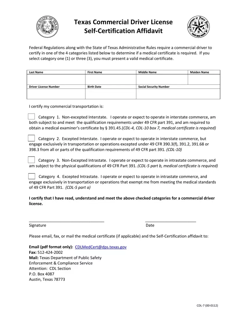 Texas Cdl 7 Form ≡ Fill Out Printable PDF Forms Online