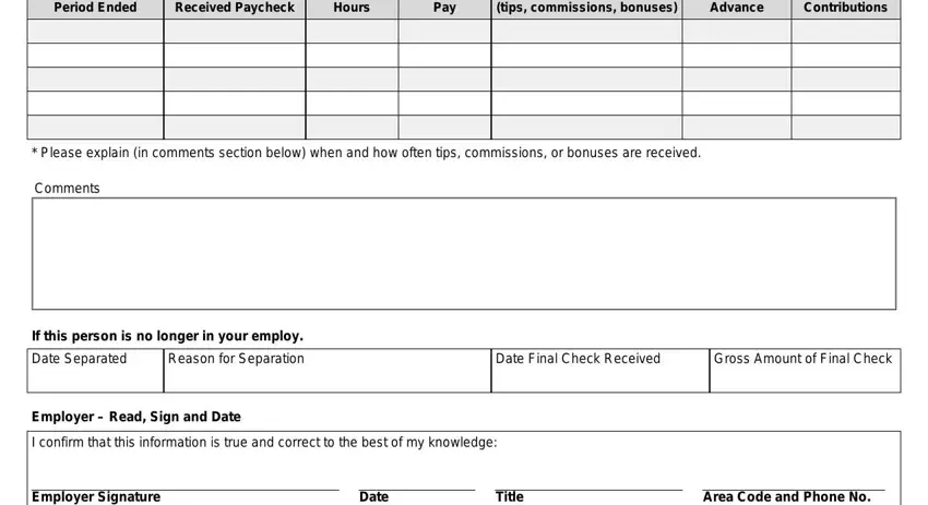 Entering details in texas employment verification form stage 4