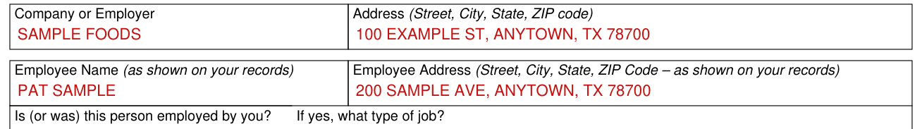 Form H1028 example filled out, company or Employer and Employee