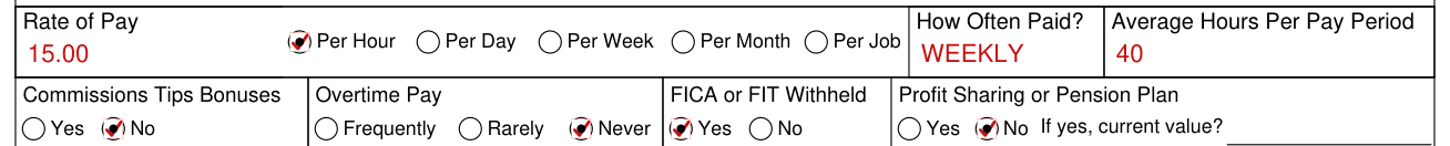 Form H1028 example filled out, rate of Pay