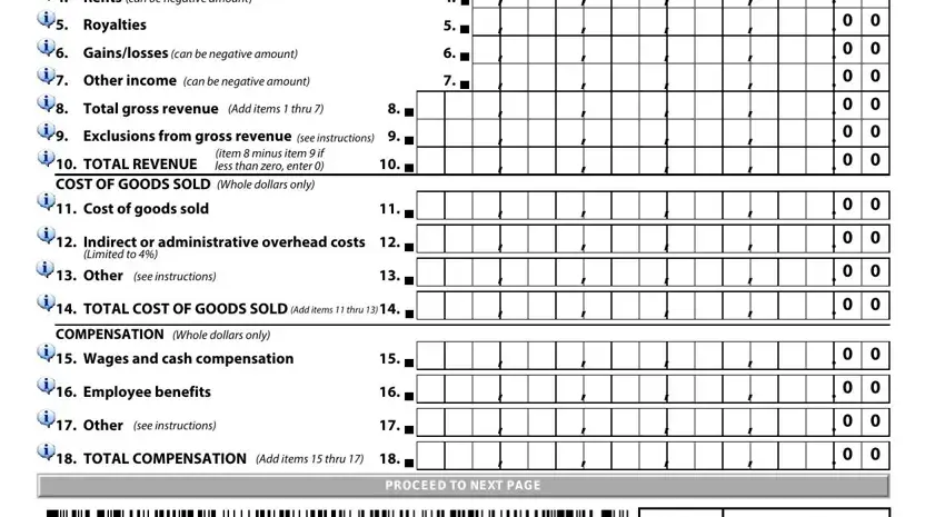 texas form 05 158 a requirement Rents  can be negative amount, Royalties, Gainslosses can be negative amount, Other income can be negative, Total gross revenue Add items, Exclusions from gross revenue see, TOTAL REVENUE COST OF GOODS SOLD, item  minus item  if less than, Cost of goods sold, Indirect or administrative, Limited to, Other, see instructions, TOTAL COST OF GOODS SOLD Add, and COMPENSATION Whole dollars only blanks to fill