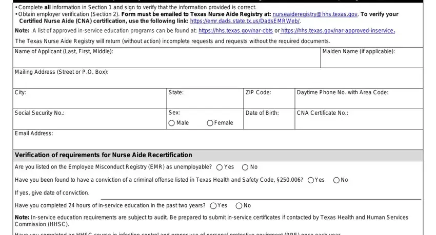 example of fields in cna renewal form