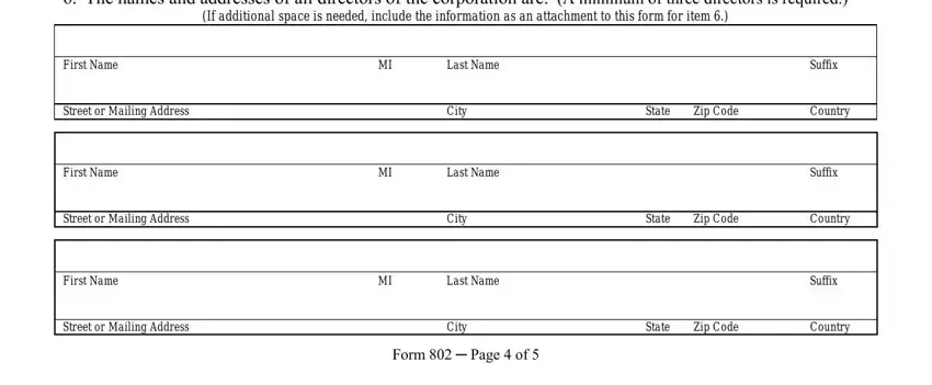 step 4 to filling out secretary of state form 802