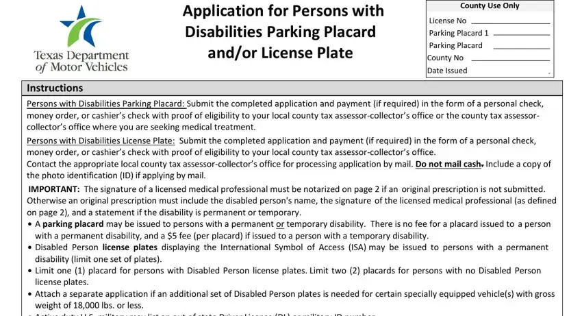 texas handicapped placard application empty fields to consider