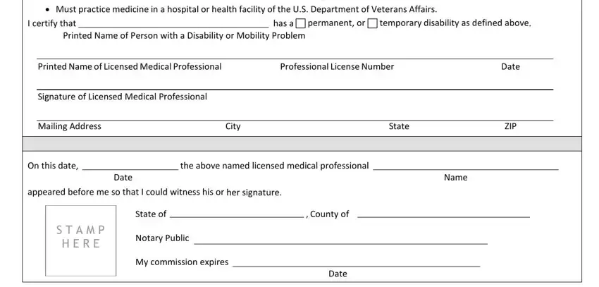 vtr 214 form Licensed in Texas Arkansas, I certify that, has a  permanent or  temporary, Printed Name of Person with a, Printed Name of Licensed Medical, Professional License Number, Date, Signature of Licensed Medical, Mailing Address, City, State, ZIP, Notary  This section must be, On this date, and the above named licensed medical blanks to complete