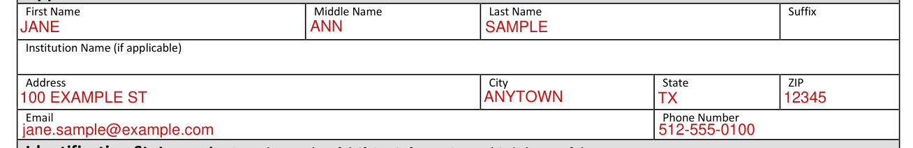 Form VTR-214 example filled out, applicant Information