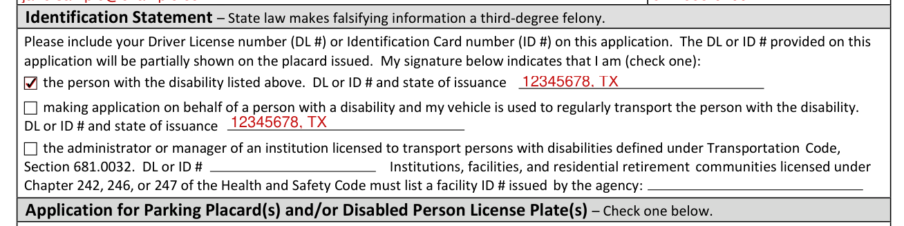 Form VTR-214 example filled out, identification Statement