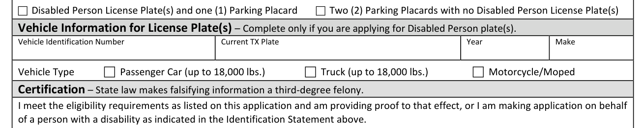 Form VTR-214 example filled out, vehicle Information for License Plate(s)
