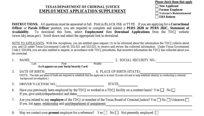 Texas Form Pers 282 fields to fill out