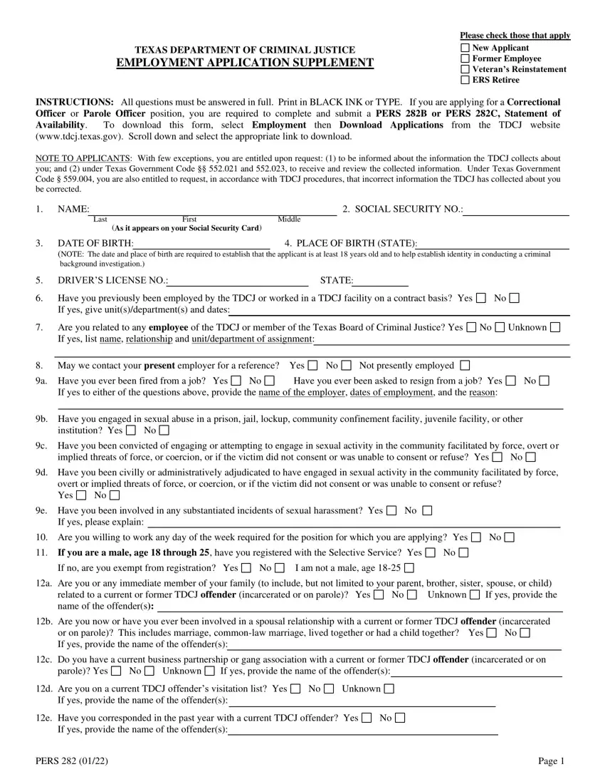 Texas Form Pers 282 first page preview