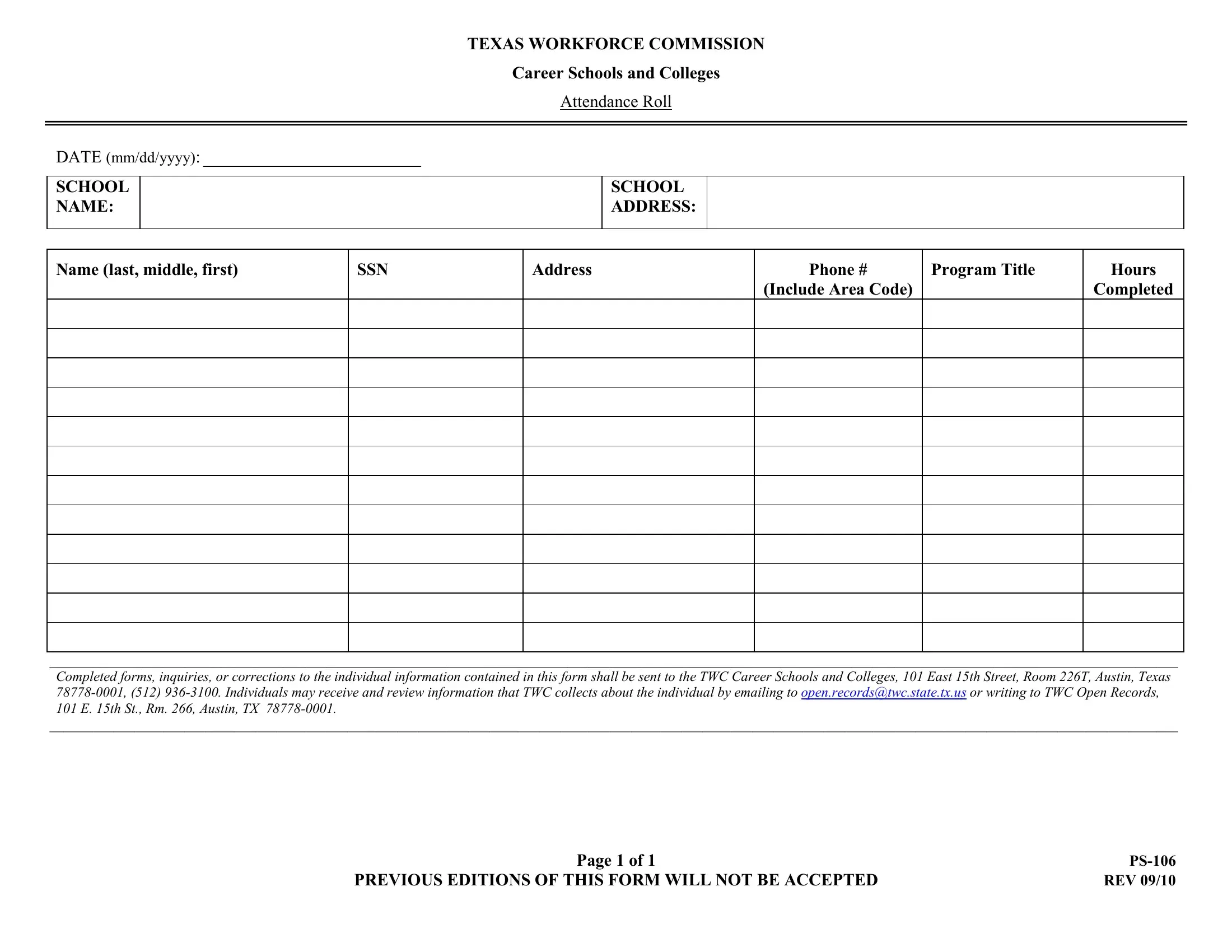 Texas Form Ps 106 ≡ Fill Out Printable PDF Forms Online