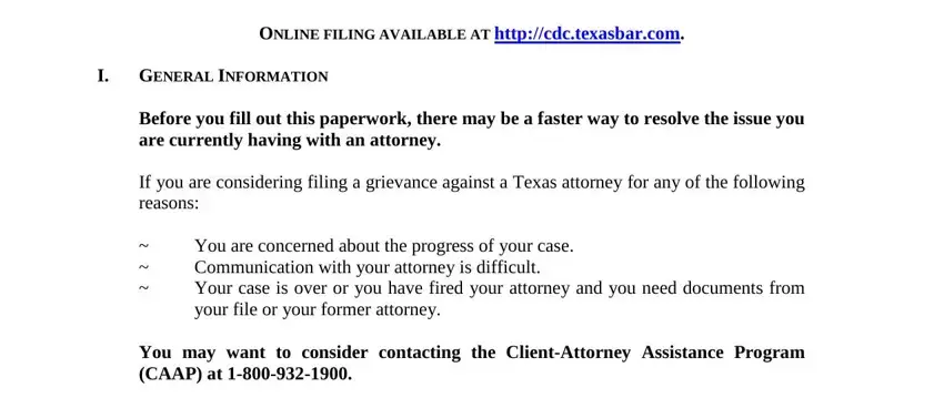 filling in state bar of texas attorney grievance form step 1