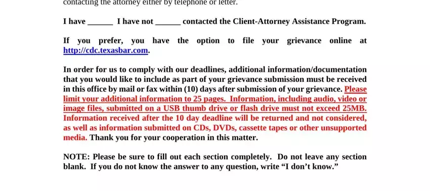 Filling in state bar of texas attorney grievance form step 2