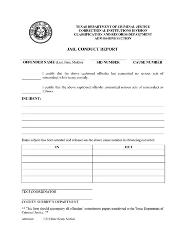 Texas Jail Conduct Report Form Preview