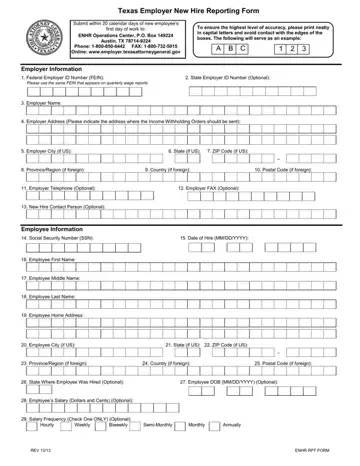 Texas New Hire Reporting Form Preview