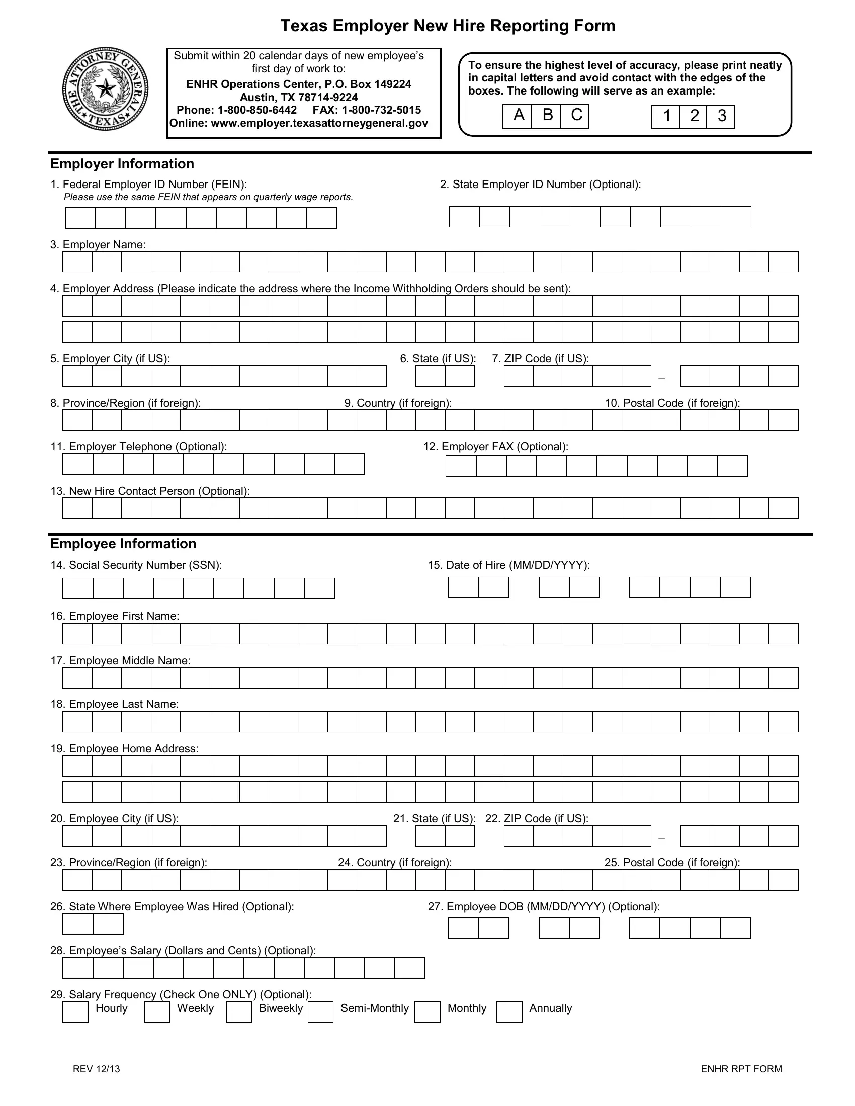 Texas New Hire Reporting Form Fill Out Printable PDF Forms Online